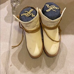 Free Bird white and tan boots size 9.